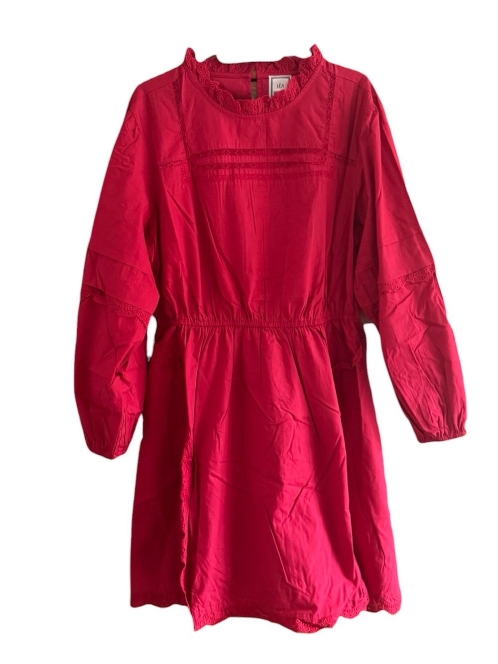 Lea Womens Red Lace-Trim Long Sleeve Mini Dress
